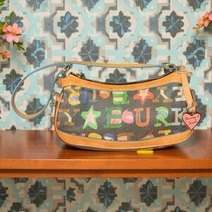 Dooney & Bourke Y2K Mini Multi Logo Canvas/Leather Shoulder Bag Rainbow Zipper